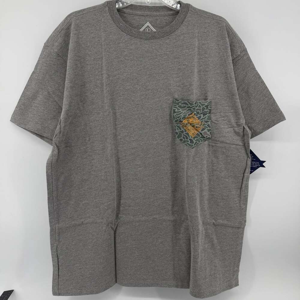 NWT Burlebo Gray T-Shirt Mens Large Duck Camo Pocket Short Sleeve Outdoor Hiking
